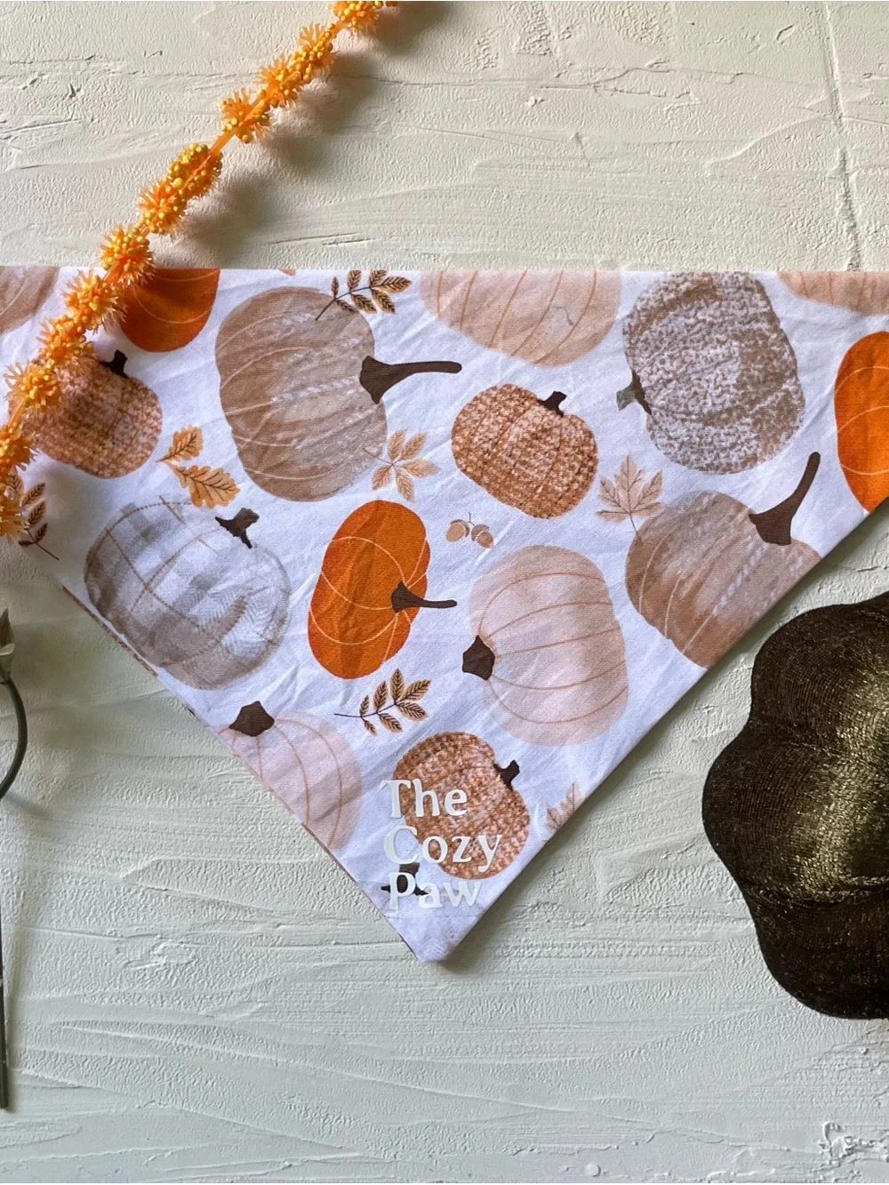 Pet Pumpkin Pattern Bandana Bib - Orange & Beige